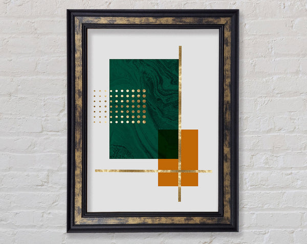 Green Rectangle With Gold Lines Framed Print