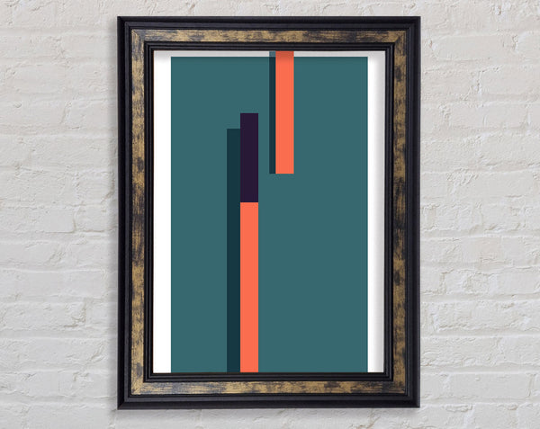 Green Rectangle With Orange Lines Framed Print