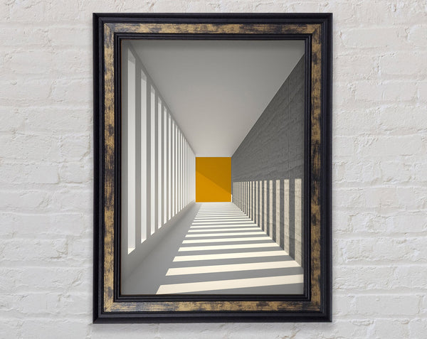 Grey Corridor With Gold Block Framed Print