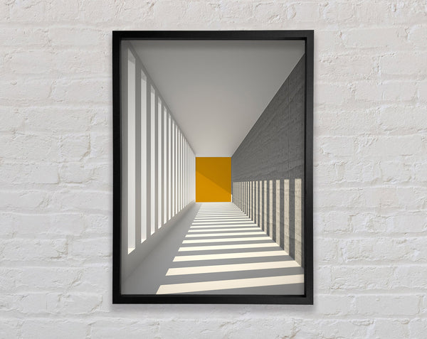 Grey Corridor With Gold Block Framed Print