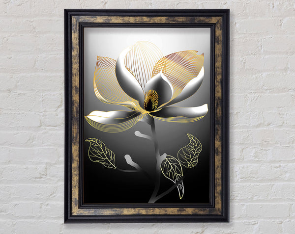 Grey Plant With Gold Lines Framed Print