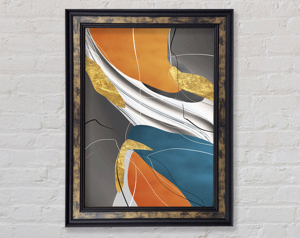 Grey  Blue And Orange Abstract Framed Print