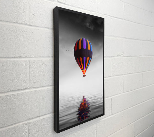 Hot Air Balloon Over A Grey Sea