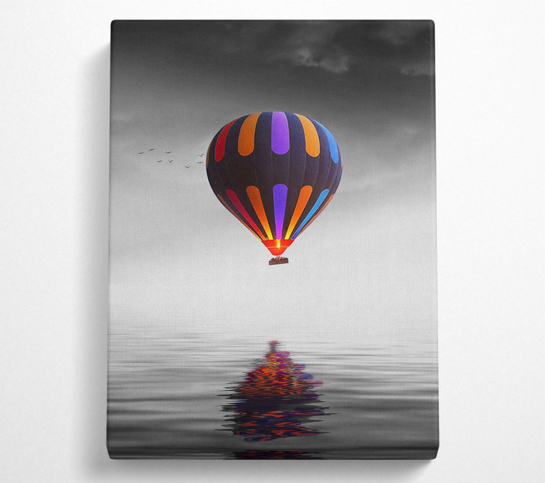  A Canvas Print of Hot Air Balloon Over A Grey Sea Canvas Print