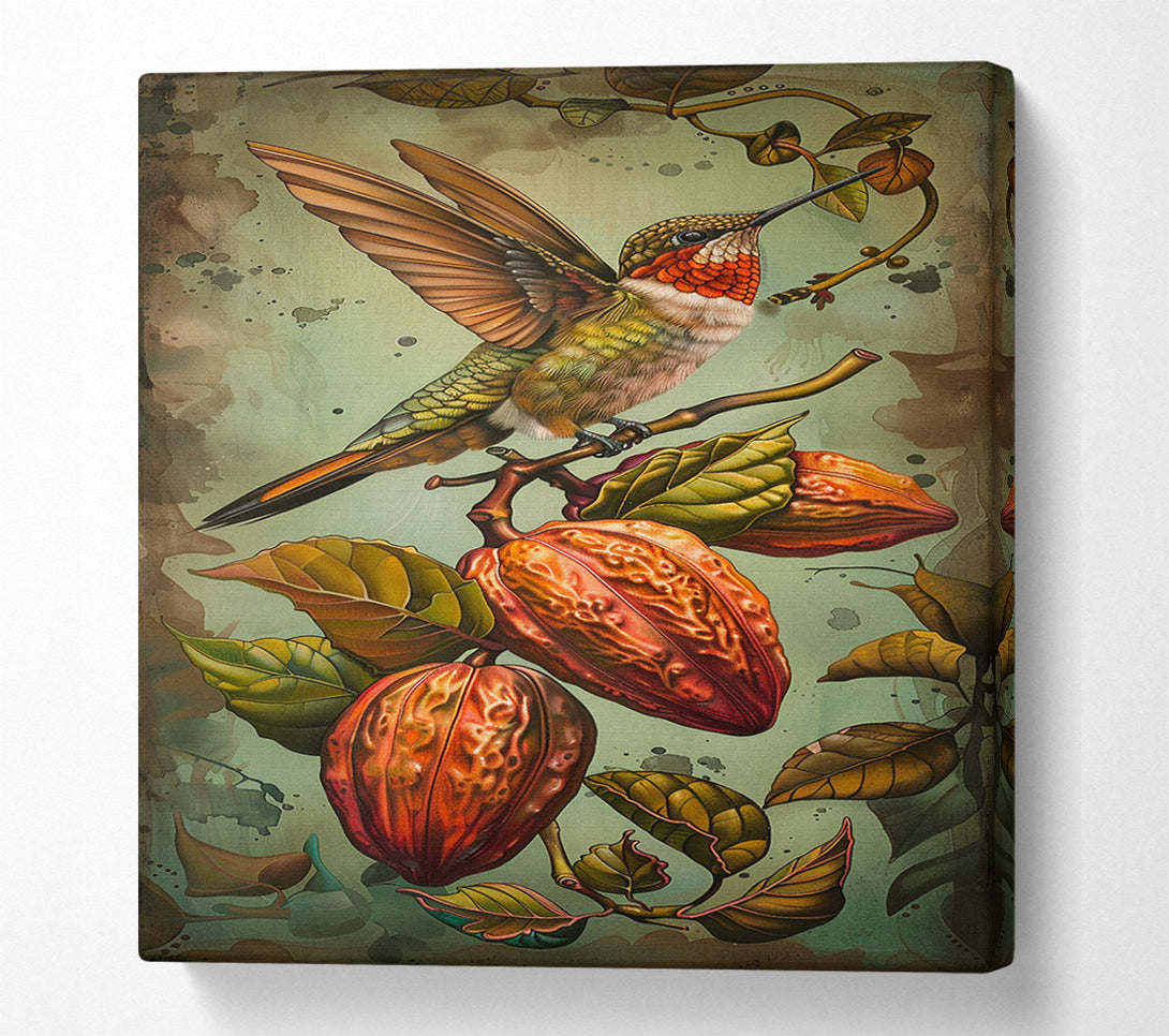  A Canvas Print of Humming Bird Cocoa Fruit Canvas Print