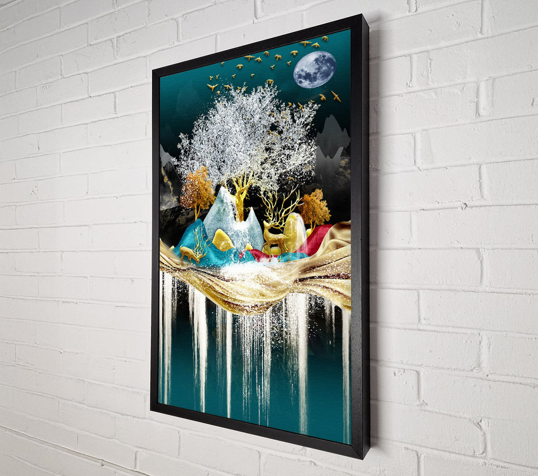  A Canvas Print of Icy Scene With Gold Deers Canvas Art
