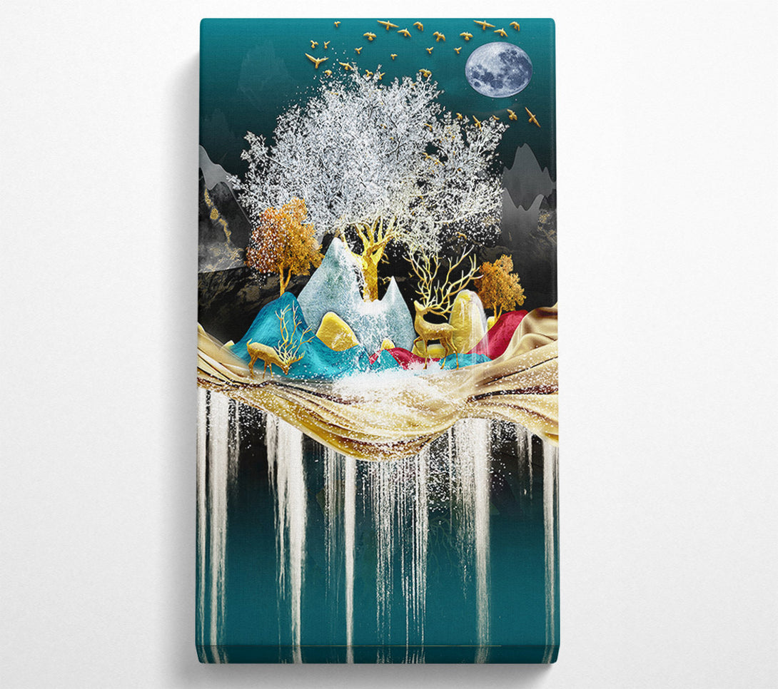  A Canvas Print of Icy Scene With Gold Deers Canvas Art