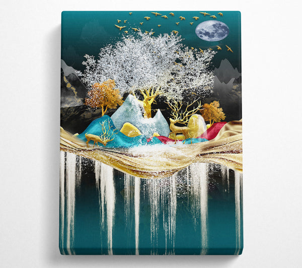  A Canvas Print of Icy Scene With Gold Deers Canvas Art