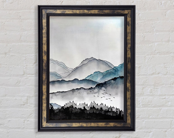 Inky Mountains Framed Print