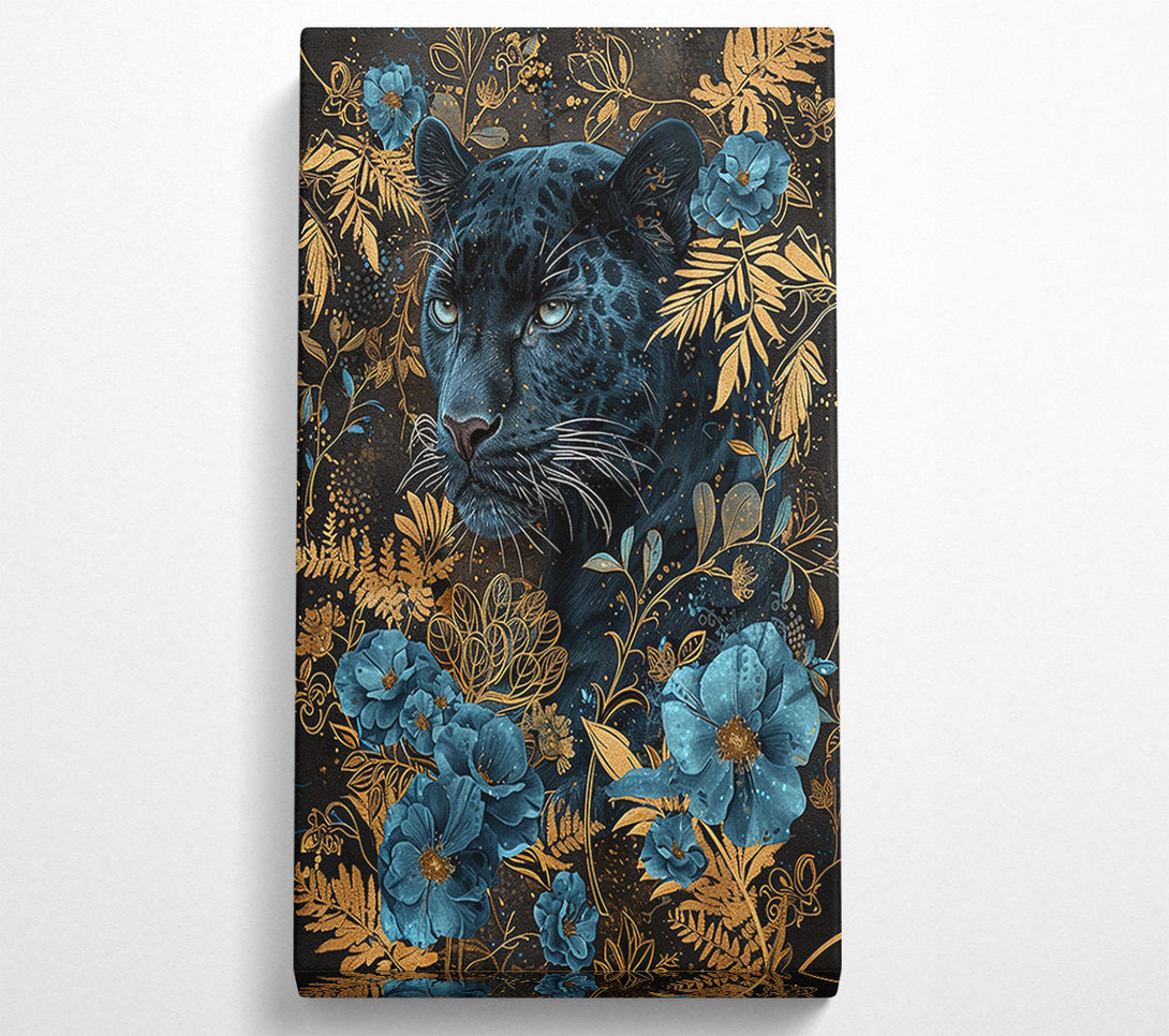  A Canvas Print of Jaguar And Blue Flowers Canvas Wall Art