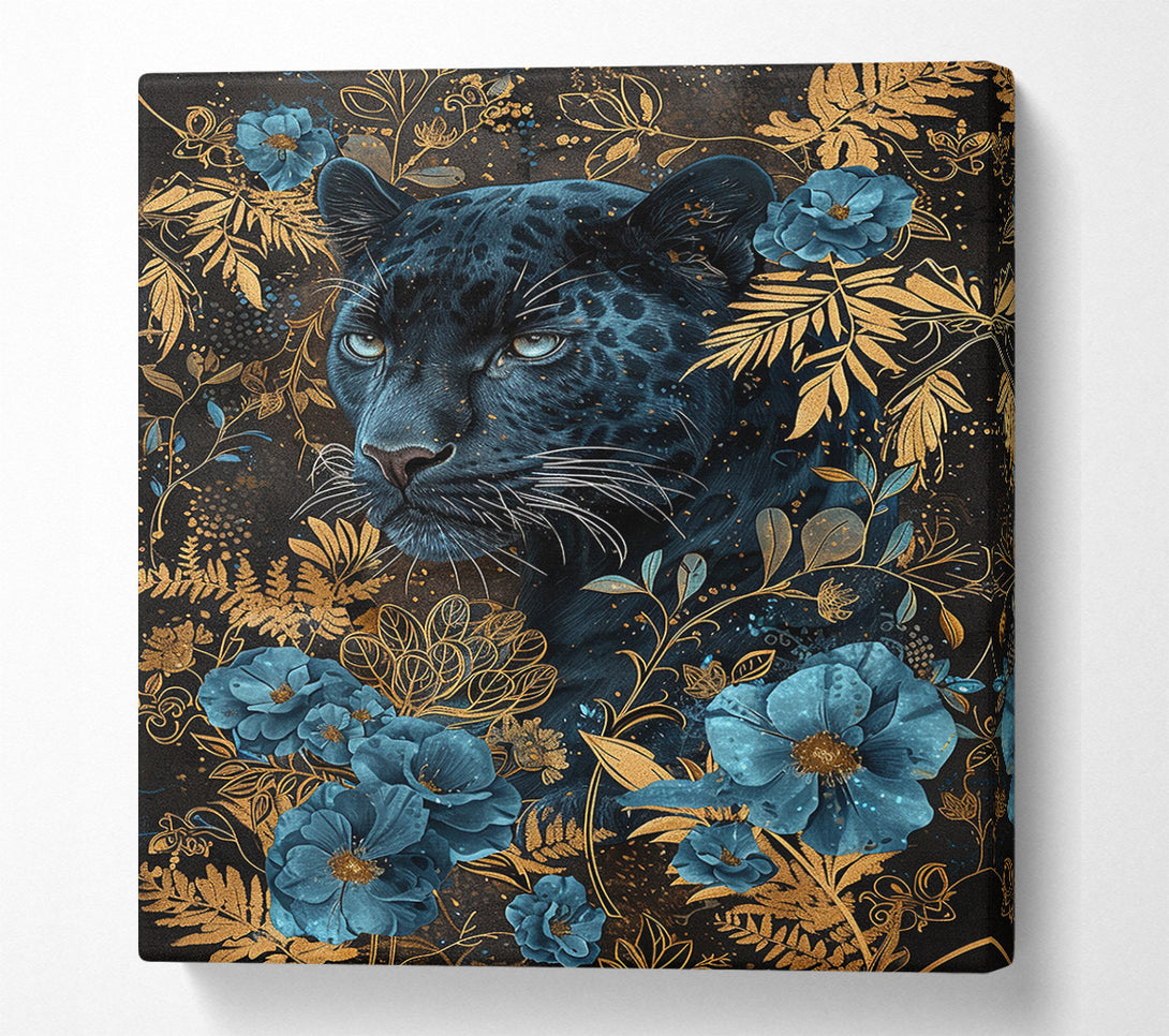  A Canvas Print of Jaguar And Blue Flowers Canvas Wall Art