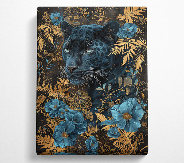  A Canvas Print of Jaguar And Blue Flowers Canvas Wall Art