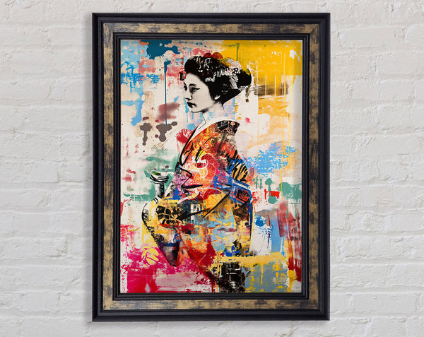 Japanese Graffiti Woman Framed Print