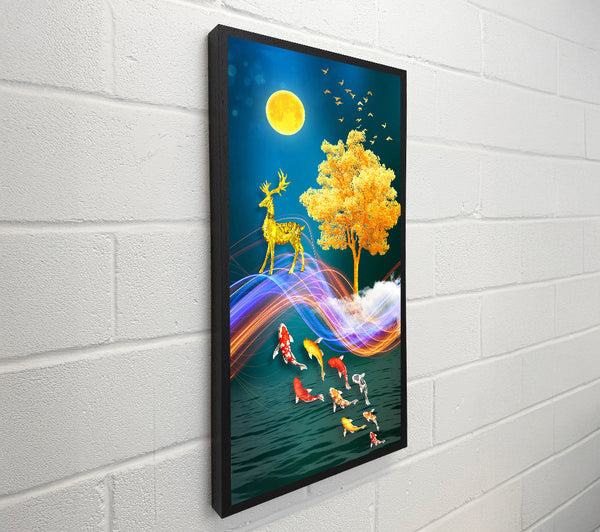 Koi Fish  Deer And Gold Tree