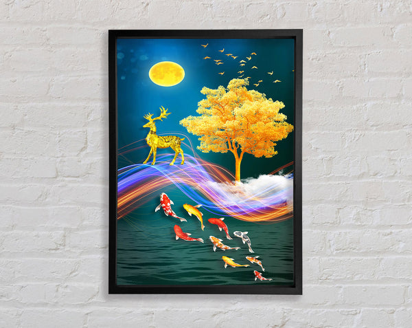 Koi Fish  Deer And Gold Tree
