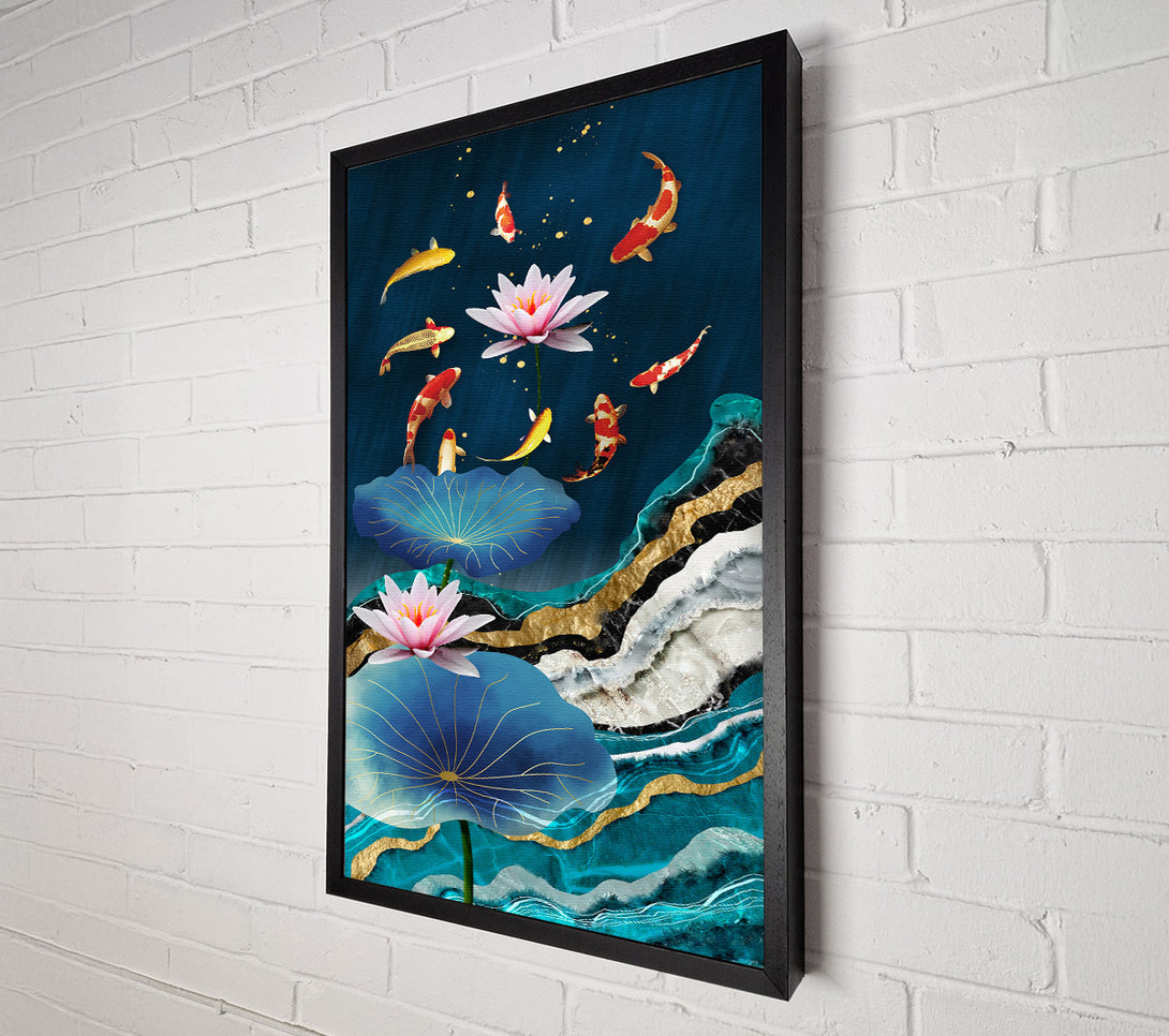  A Canvas Print of Koi Fish  Flowers Underwater Canvas Art