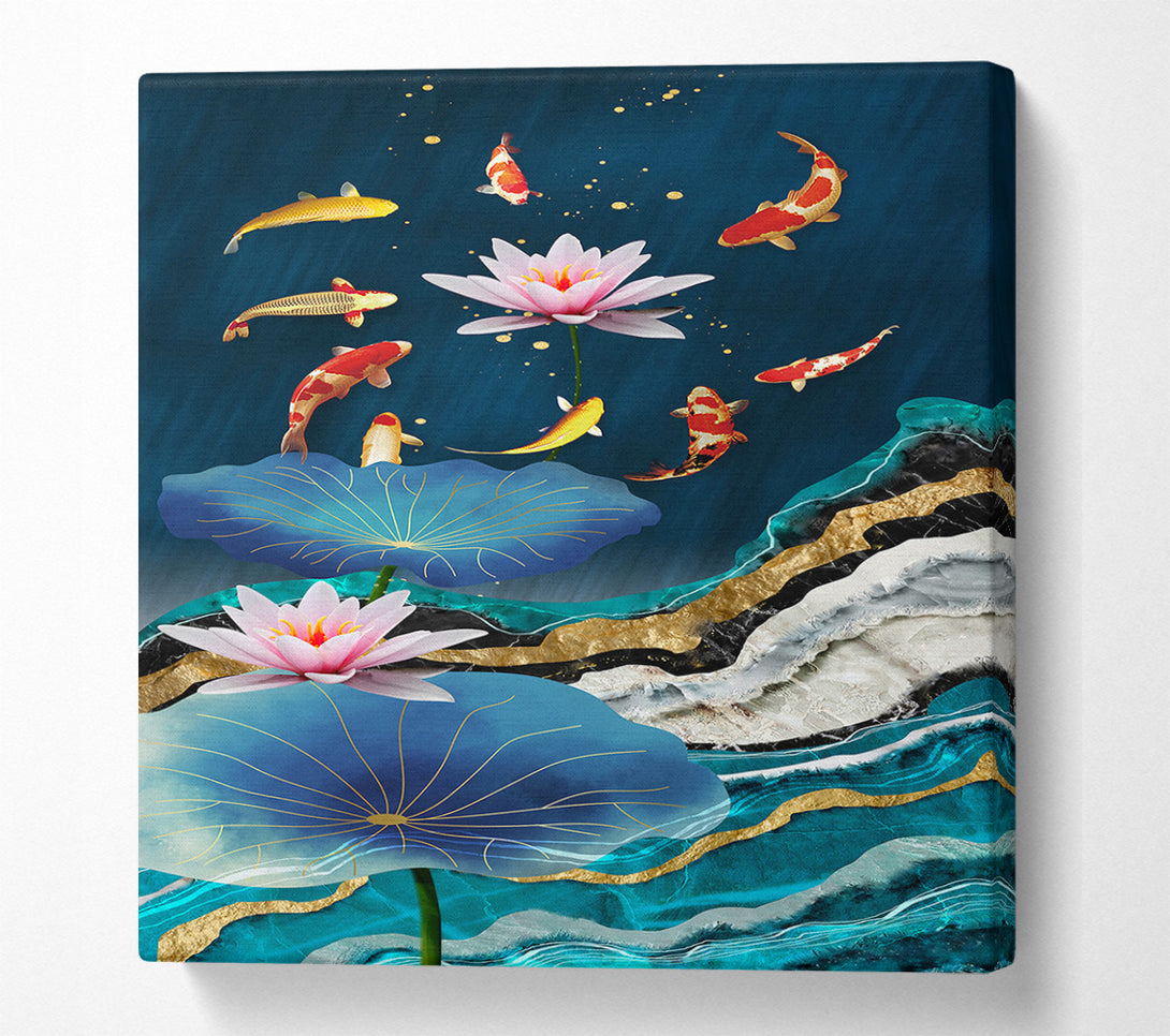  A Canvas Print of Koi Fish  Flowers Underwater Canvas Art