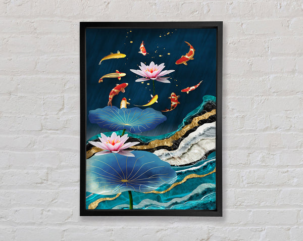 Koi Fish  Flowers Underwater