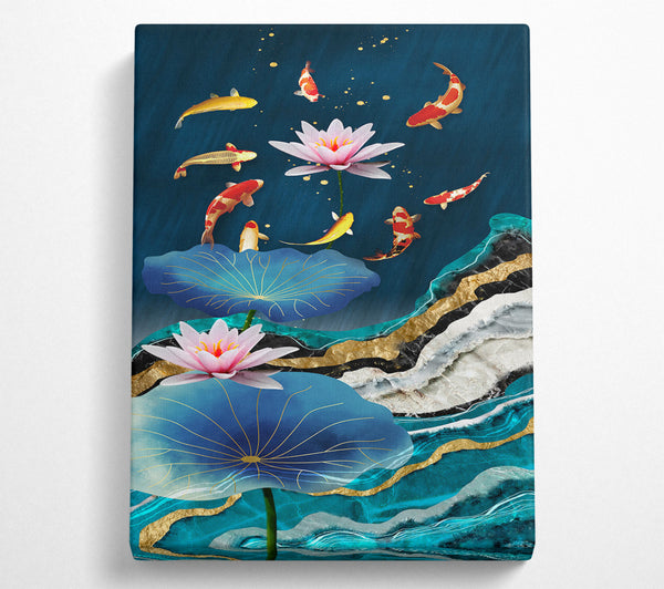  A Canvas Print of Koi Fish  Flowers Underwater Canvas Art