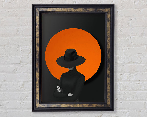 Lady In Walnut With Orange Circle Framed Print