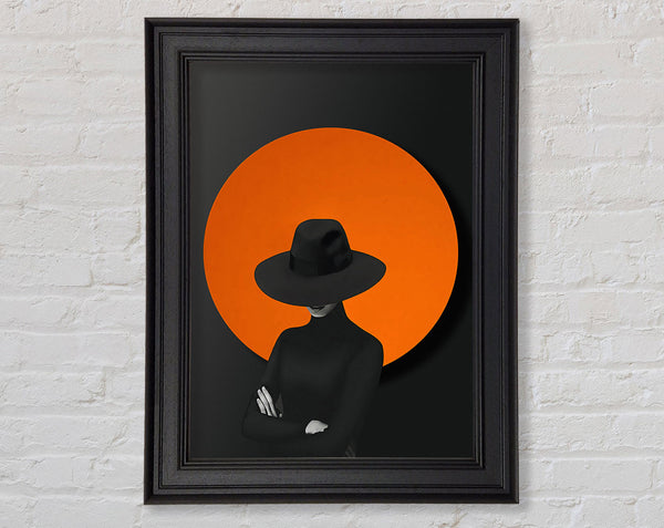 Lady In Black With Orange Circle Framed Print