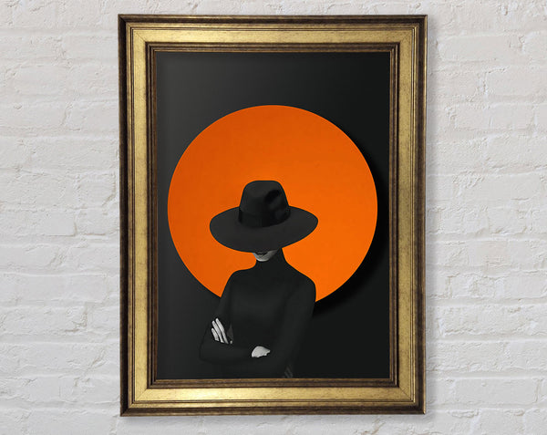 Lady In White With Orange Circle Framed Print