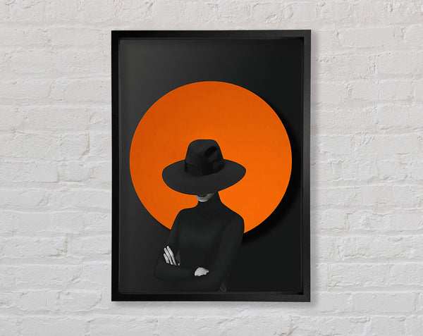 Lady In Black With Orange Circle Framed Print