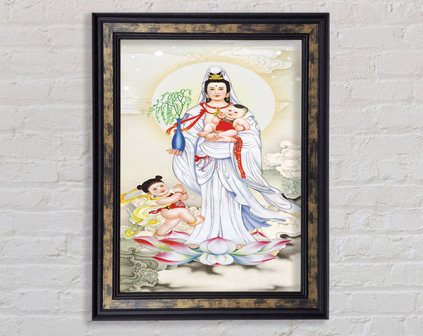 Lady In Gown With Two Kids Framed Print