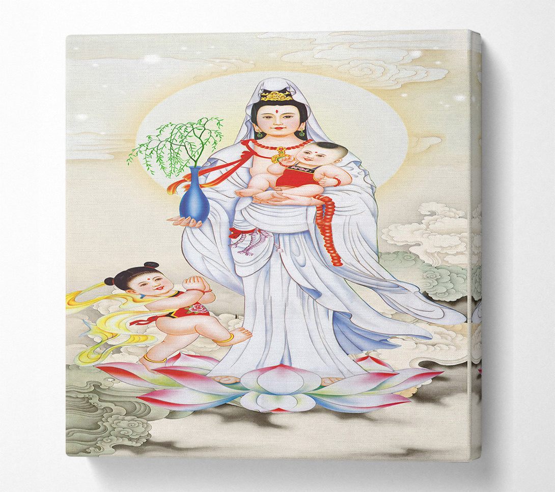  A Canvas Print of Lady In Gown With Two Kids Canvas Art