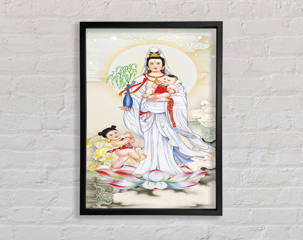 Lady In Gown With Two Kids Framed Print