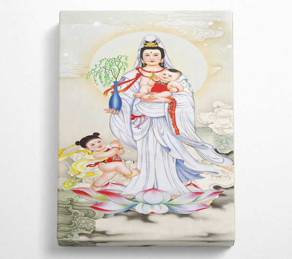  A Canvas Print of Lady In Gown With Two Kids Canvas Art
