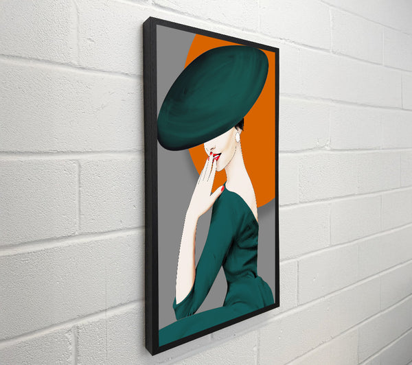 Lady In Green Hat And Dress