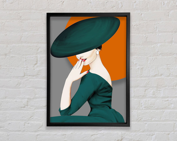 Lady In Green Hat And Dress Framed Print