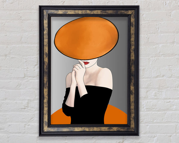 Lady In Orange Hat Wearing Walnut Dress Framed Print
