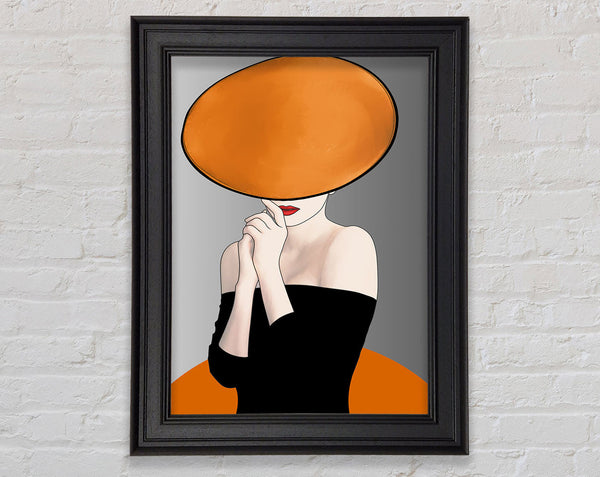 Lady In Orange Hat Wearing Black Dress Framed Print