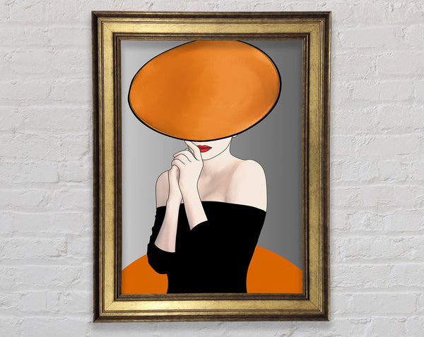 Lady In Orange Hat Wearing White Dress Framed Print