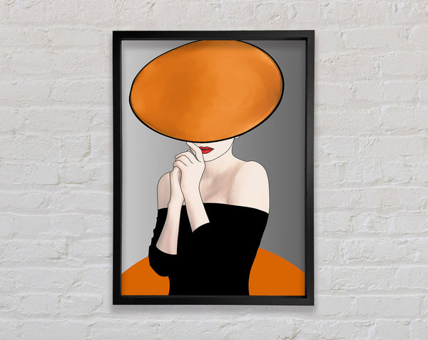 Lady In Orange Hat Wearing Black Dress Framed Print
