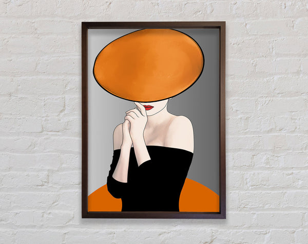 Lady In Orange Hat Wearing Walnut Dress Framed Print