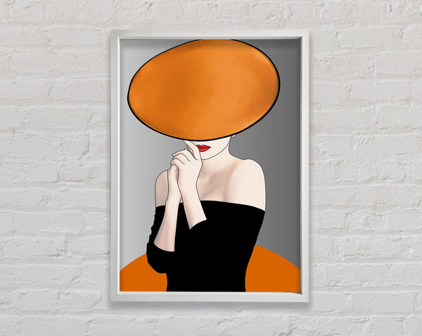 Lady In Orange Hat Wearing White Dress Framed Print