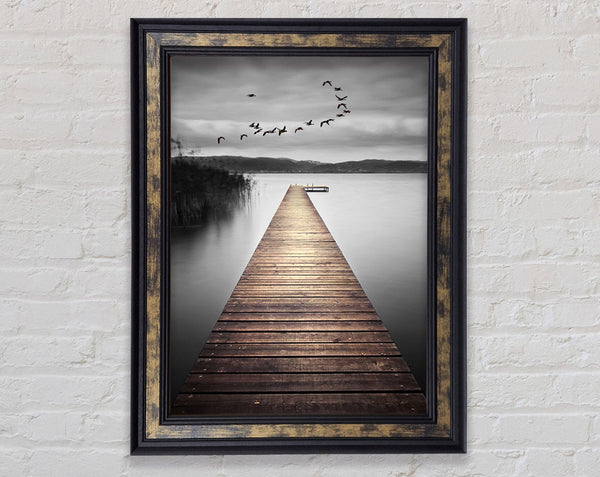 Lake Boardwalk Grey Framed Print