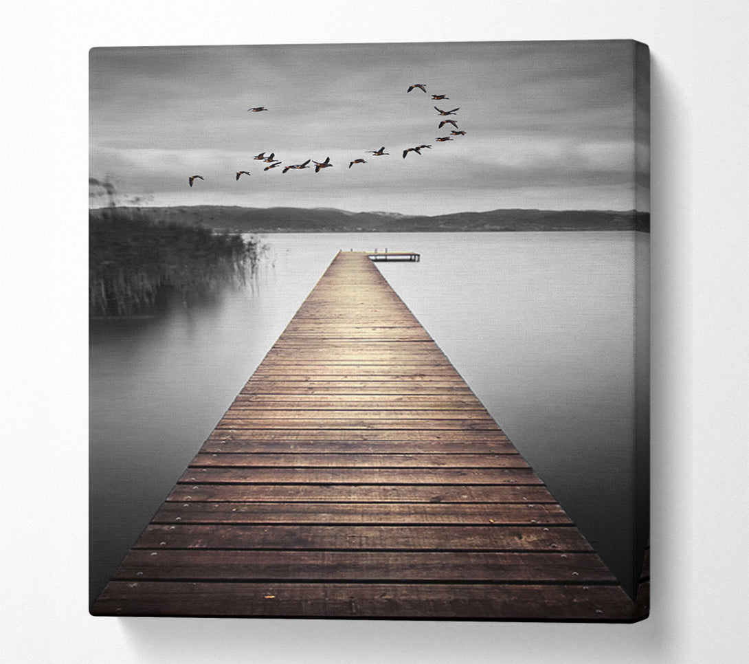  A Canvas Print of Lake Boardwalk Grey Canvas Wall Art