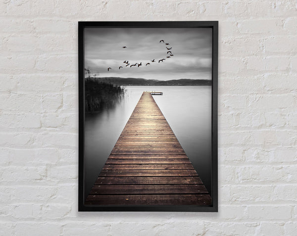 Lake Boardwalk Grey Framed Print