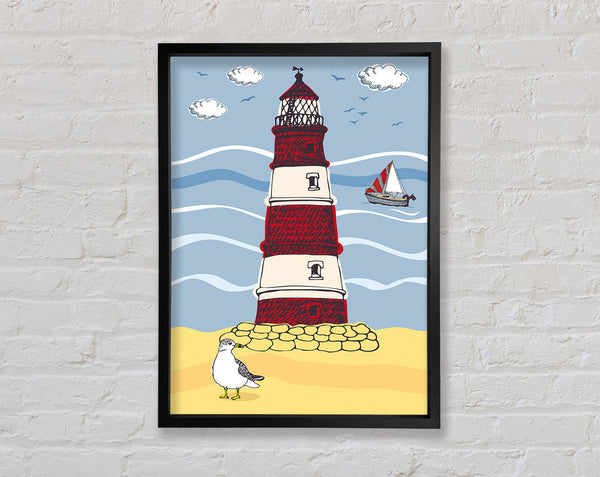 Light House Bird Watch Framed Print