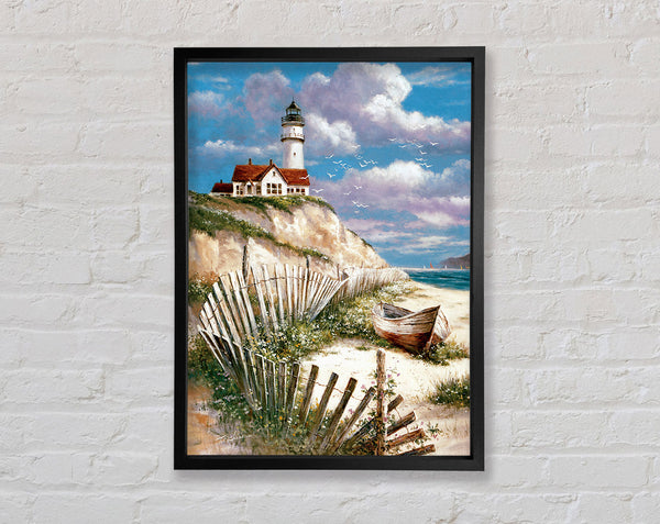 Lighthouse On Cliff Framed Print