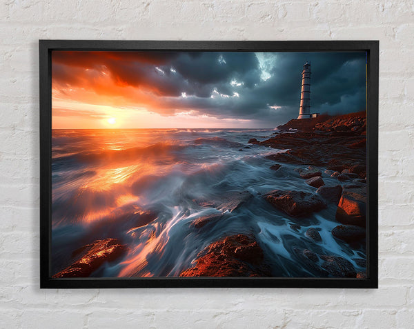 Lighthouse On The Rocks Framed Print