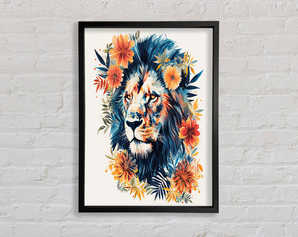 Lion Flowers Sun Framed Print