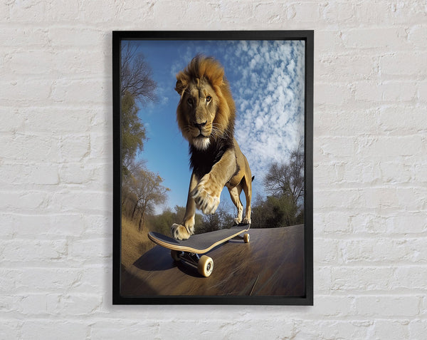 Lion Skateboard Framed Print