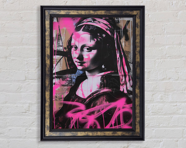 Mona Lisa Graffiti Pink (1) Framed Print