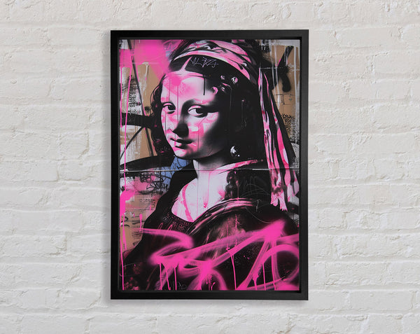Mona Lisa Graffiti Pink (1) Framed Print