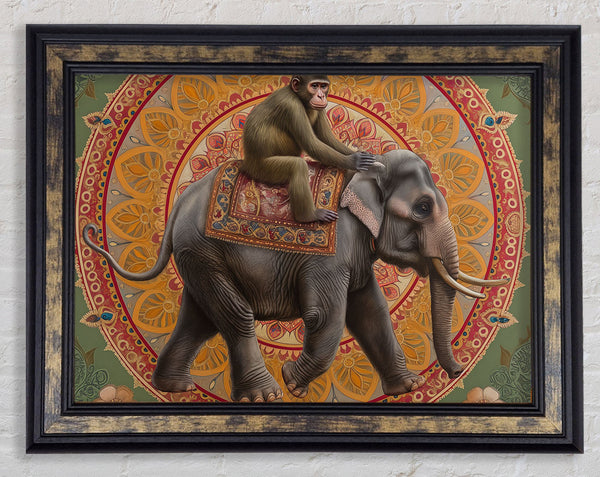 Monkey Elephant Ride Framed Print